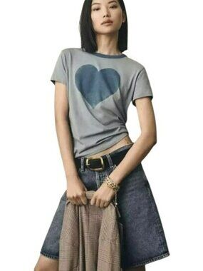 Anthropologie Let Luv Blue Heart Graphic Tee Shirt Top New